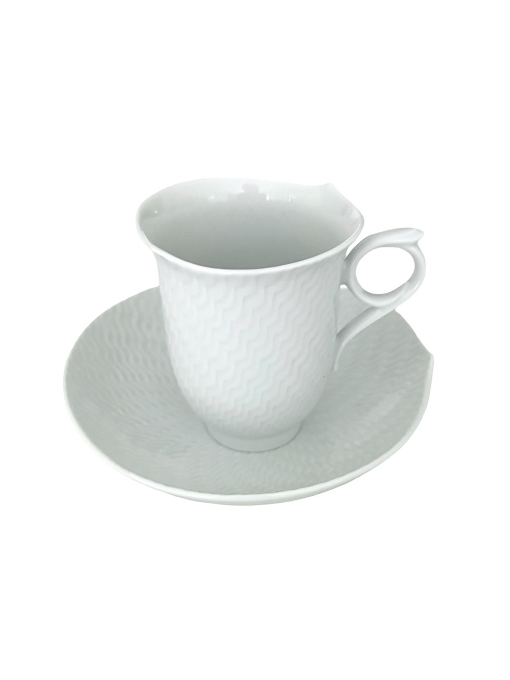MEISSEN® Wave Play Relief White Porcelain 2 Cup Saucer Set